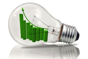 graph showing exponential growth inside lightbulb graphic