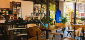 tables and counter at restaurant