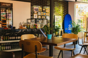 tables and counter at restaurant